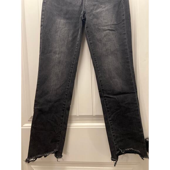 Flying Monkey Womens High Rise Slim Straight Crop Uneven Hem Jeans Size 25 Black - Picture 8 of 10